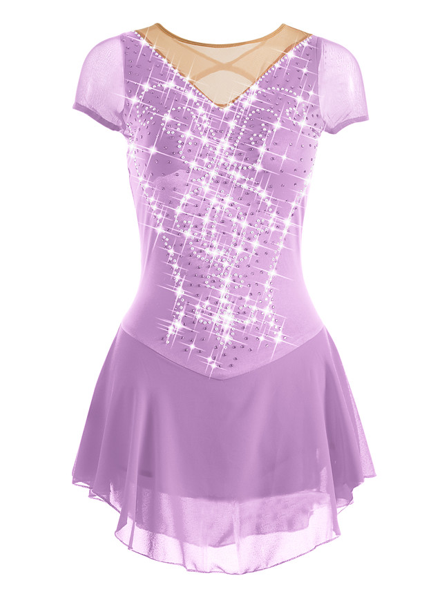 Robe de Patinage Artistique Femme Fille Patinage Robes Violet Blanche
