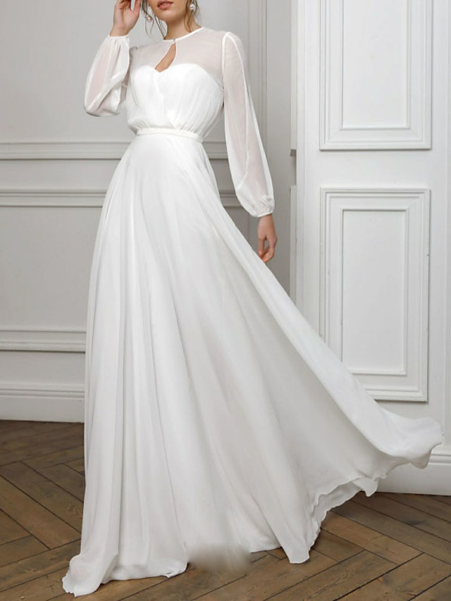 long sleeve floor length white dress