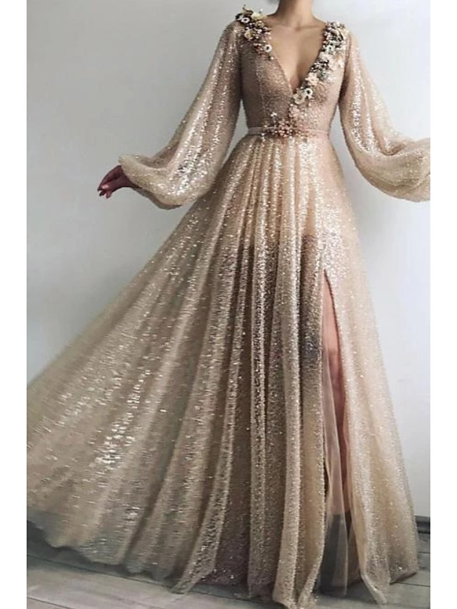 gold sparkly dress long sleeve