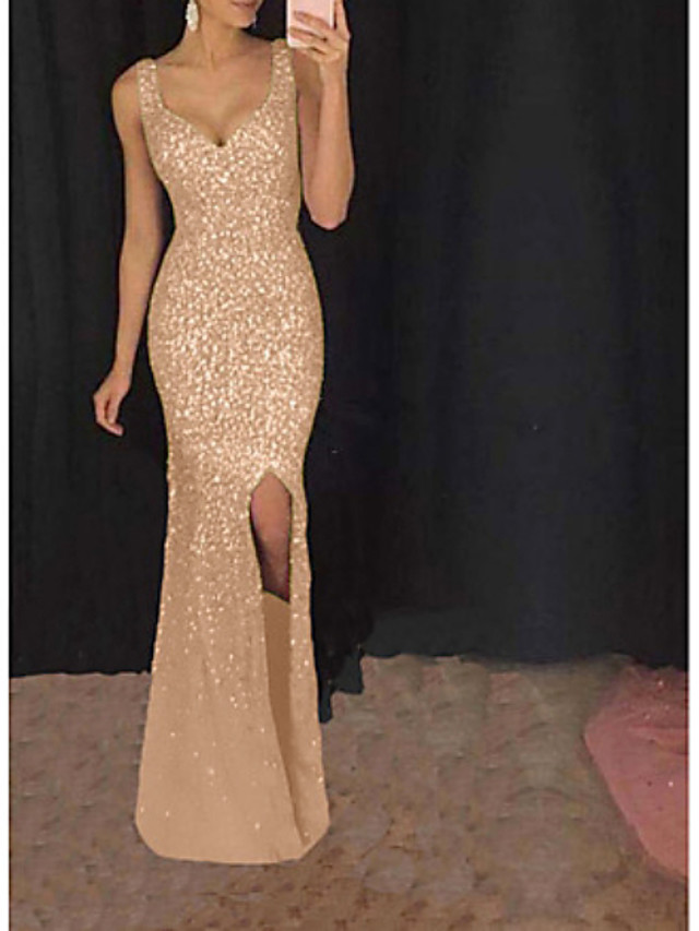 sexy elegant sequin sleeveless maxi evening dress