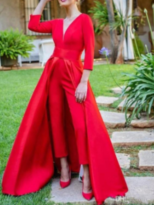 elegant evening red jumpsuits