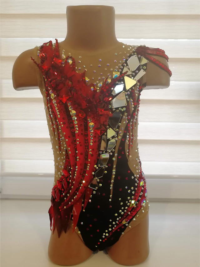 21grams Rhythmic Gymnastics Leotards Artistic Gymnastics Leotards Women S Girls Leotard Red Spandex High Elasticity Breathable Handmade Jeweled Diamond Look Sleeveless Training Dance Rhythmic 7925246 2021 209 99