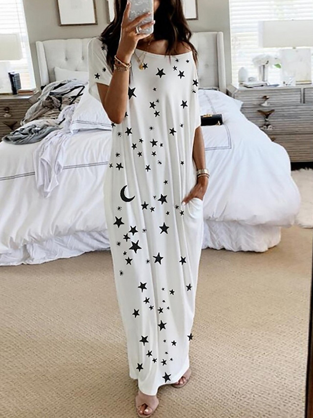 Femme Robe Droite Robe Maxi longue - Manches Courtes ...