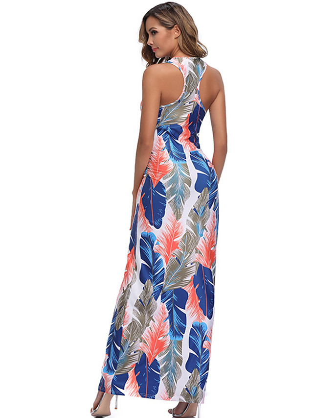 Women's Sundress Maxi long Dress Dusty Blue Sleeveless Print Summer V ...