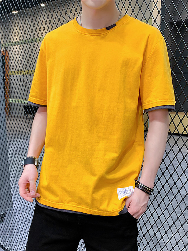 Men's Abstract Solid Colored T-shirt Basic Daily White / Black / Yellow ...