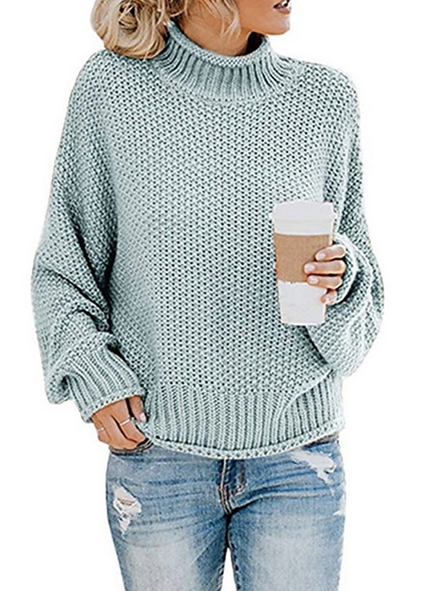 Damen Einfarbig Pullover Langarm Pullover Cardigans Rollkragen Schwarz Blau Rote 8062000 2020