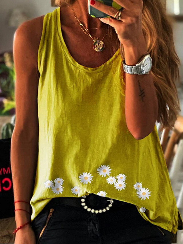 Women's Floral Tank Top Daily Blue / Yellow / Green 8050339 2020 – $19.99