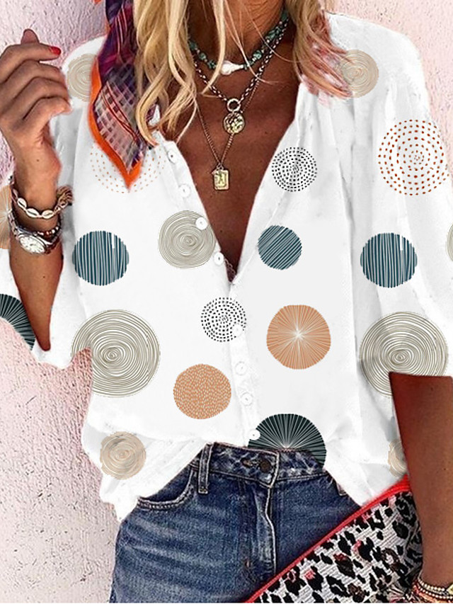 Womens Polka Dot Print Long Sleeve V Neck T-Shirt Casual Loose Blouse Tee Tops