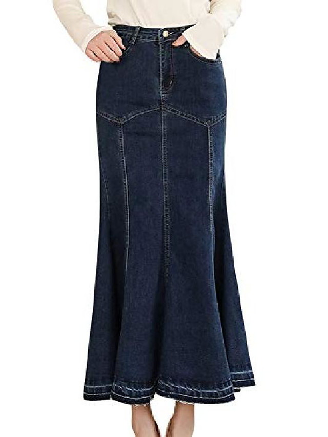 women's casual stretch waist washed denim ruffle fishtail skirts long jean  skirt 8129840 2020 – $42.42