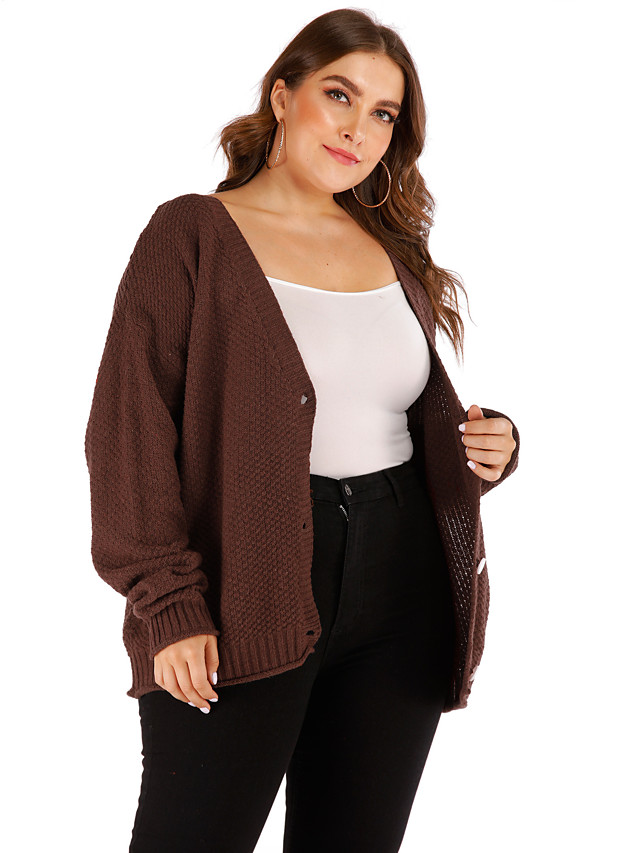 Women's Solid Colored Cardigan Long Sleeve Plus Size Loose Oversized