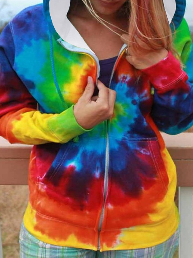 rainbow tie dye zip up hoodie