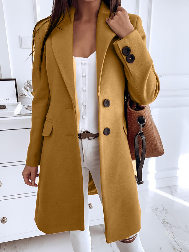 Women's Solid Colored Fall & Winter Trench Coat Long Daily Long Sleeve