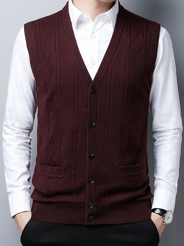  Homme  Tricot  Poche  avant Couleur unie Cardigan  Sans 