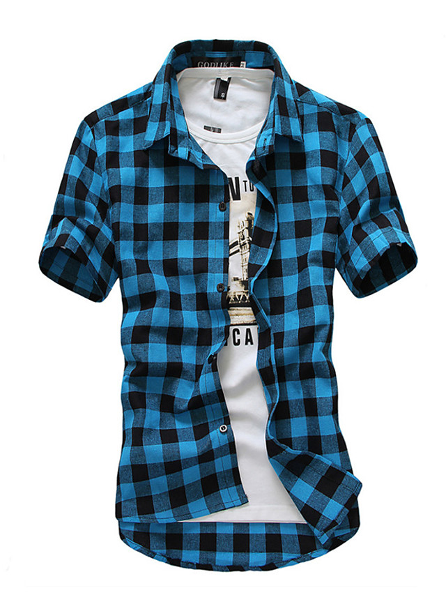 mens checkered shirts short sleeve summer button up regular fit dress