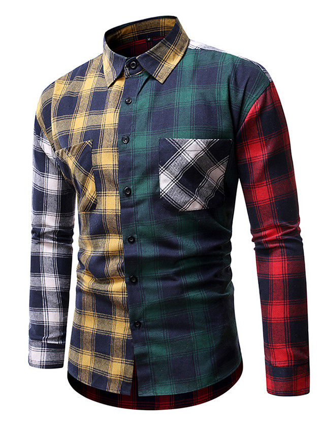 Men's Plaid Shirt Short Sleeve Daily Tops Streetwear Button Down Collar ...