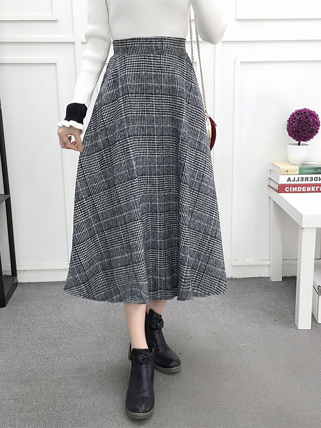women's high waisted wool check print plaid tartan aline skirt (xx ...