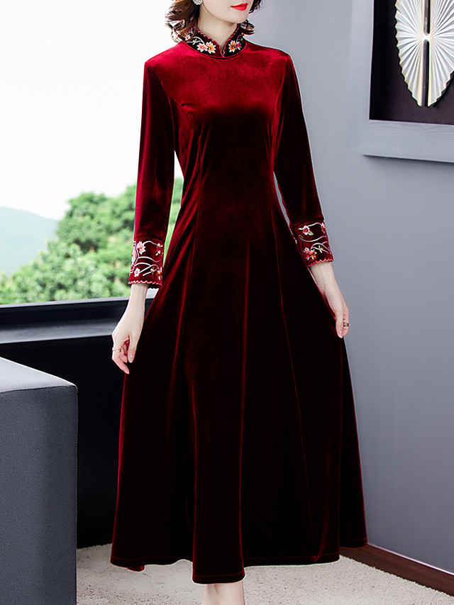 wine long sleeve maxi dress