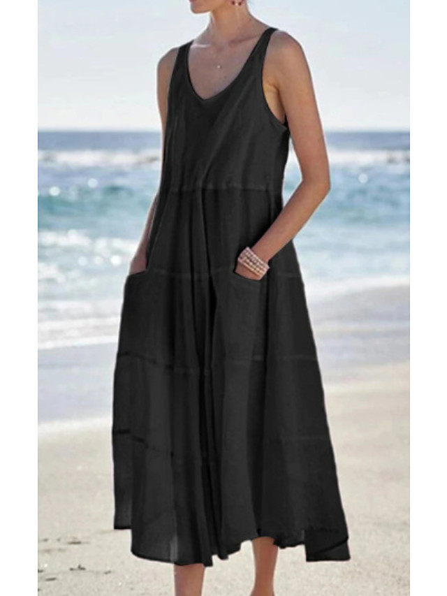 Femme Robe Trapèze Robe milongue Noir Marron Sans Manches Couleur unie