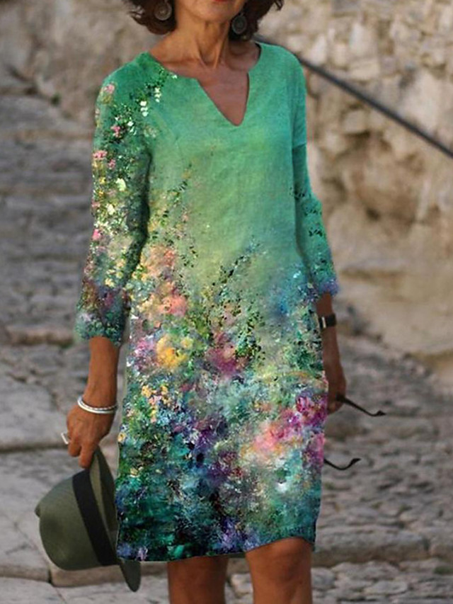 Mujer Vestido de una línea Vestido hasta la Rodilla Azul Piscina Verde