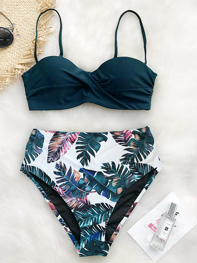 Damskie Bikini 2 szt Kostium kąpielowy Wysoka talia Push Up Kształt