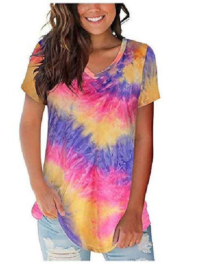 AODONG Summer Tops for Women Womens Summer Tie Dye Short Sleeve T Shirts Loose Casual Basic Tee Tops and Blouses Shirt