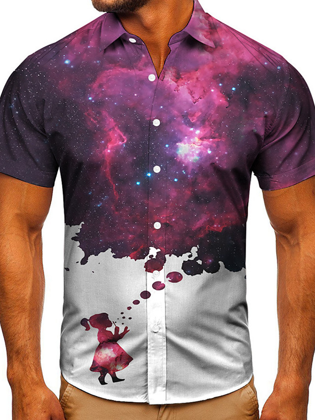 Homens Camisa Social Impressao 3d Galaxia Estampas Abstratas Botao Para Baixo Manga Curta Rua Blusas Casual Moda Classico Respiravel Roxo De 8632001 2021 Por 18 69