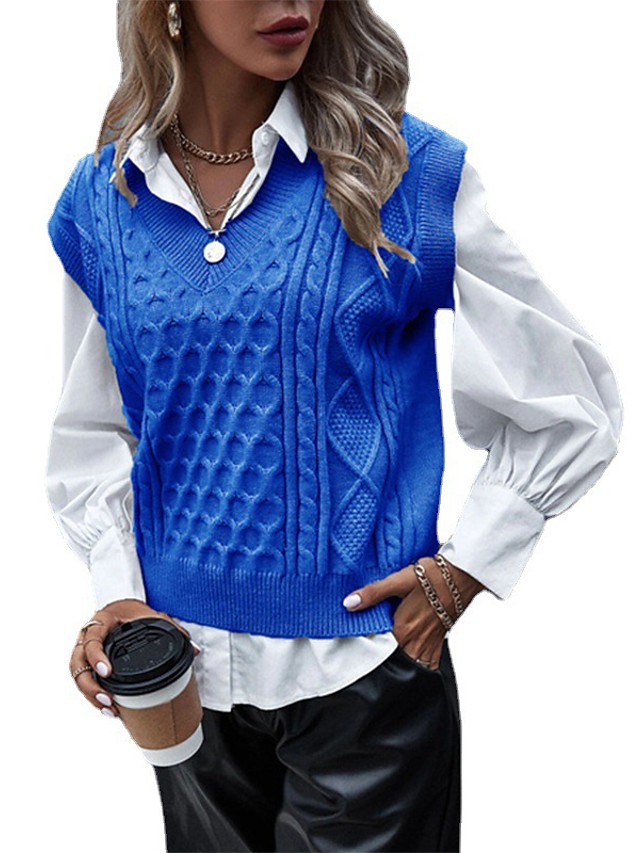 Women's Vest Solid Color Sleeveless Sweater Cardigans V Neck Gray khaki