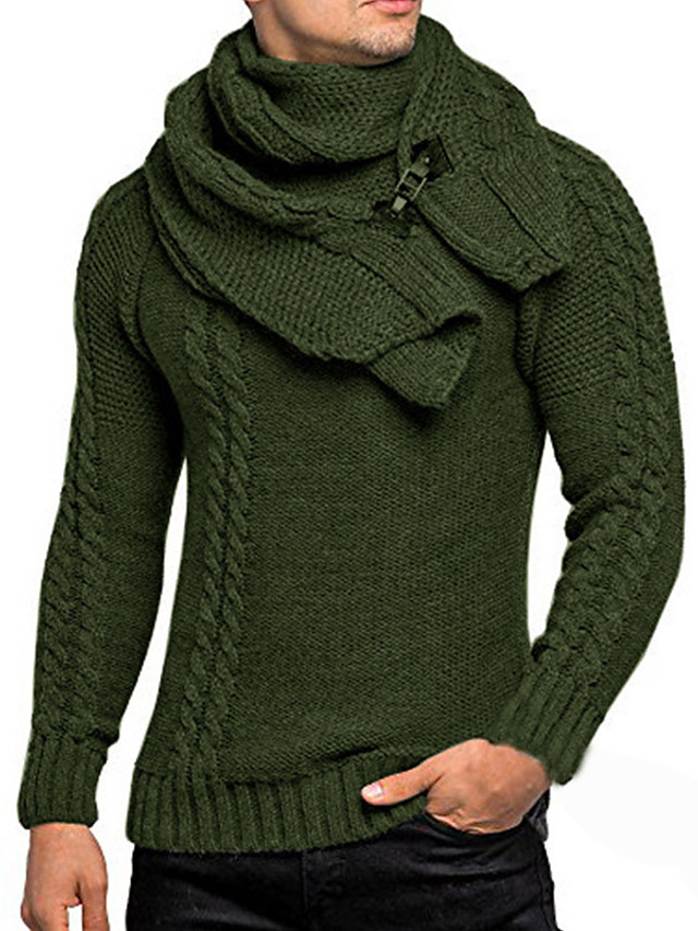 Men's Stylish Vintage Style Knitted Scarf Button Solid Color Cardigan ...