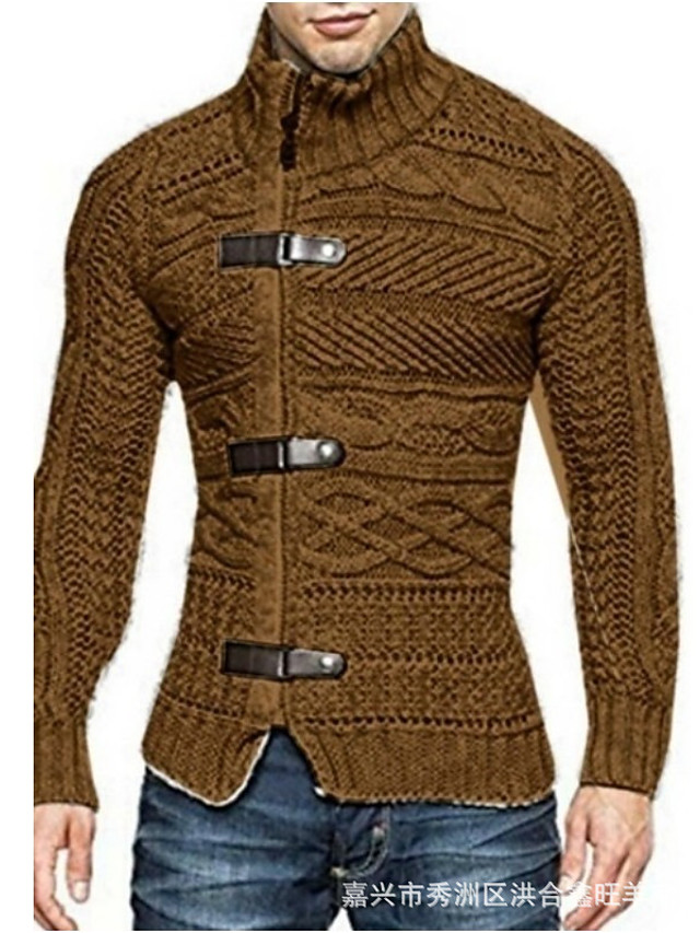 Men's Stylish Vintage Style Zipper Front Knitted Button Solid Color ...
