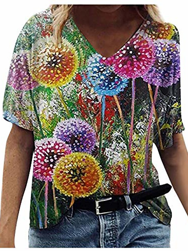Tops Camiseta Holgada De Manga Corta Con Estampado Floral Bo 