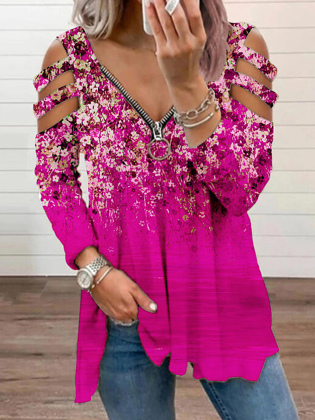 Women's Plus Size Tops Blouse Florals Long Sleeve V Neck Strapless ...