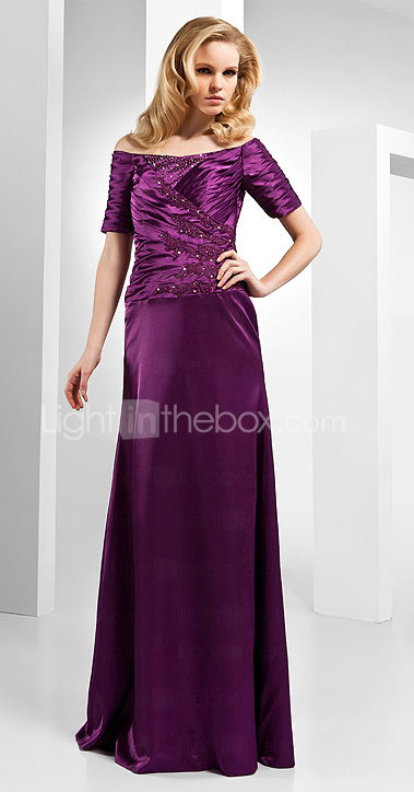 Sheath / Column Off Shoulder Floor Length Satin Formal Evening Dress ...
