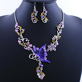 Women's Jewelry Set Drop Earrings Pendant Necklace Butterfly Ladies Elegant Vintage European everyday Earrings Jewelry Rainbow / Purple / Red For Party Wedding