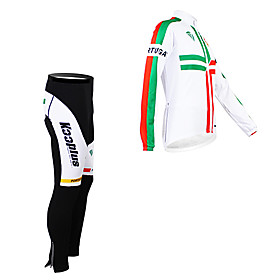 Malciklo Men's Long Sleeve Cycling Jersey with Tights Winter Fleece Polyester White / Black Portugal Champion National Flag Bike Clothing Suit Mountain Bike MT