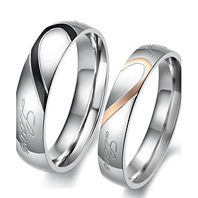 Couple Rings Two tone Silver I Love You Titanium Steel Heart Love Friendship Ladies Simple Bridal 2pcs / Engagement Ring