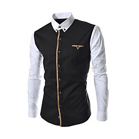 Men's Shirt Color Block Formal Style Long Sleeve Daily Slim Tops Business Casual Button Down Collar Black Dark Gray / Spring / Fall