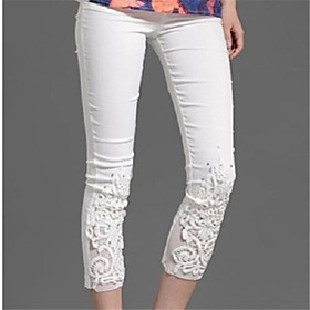 Women's Maternity Plus Size Cotton Slim Daily Skinny Pants Lace Jacquard White Black Blue