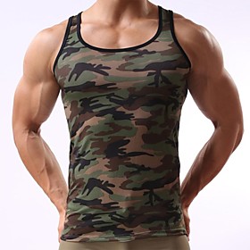 Men's Tank Top Camo / Camouflage Print Sleeveless Daily Slim Tops Active Army Green / Sports / Summer