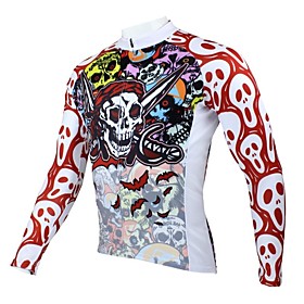 ILPALADINO Men's Long Sleeve Cycling Jersey Winter Polyester Red and White Blue Purple Skull Bike Jersey Top Mountain Bike MTB Road Bike Cycling Thermal / Warm