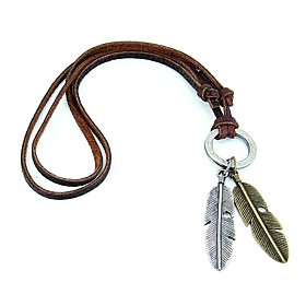 Women's Men's Statement Necklace Vintage Necklace Feather European Simple Style Leather Alloy Brown Necklace Jewelry For Party Casual Daily Sports / Pendant /