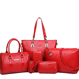 Women's Bags Patent Leather Shoulder Messenger Bag Bag Set 6pcs Solid Colored Shopping Office  Career Bag Sets 2021 Handbags Black Red Blue