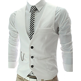 Men's Vest Work Business Solid Colored Slim Cotton / Polyester Men's Suit Wine / Gray / White / Sleeveless