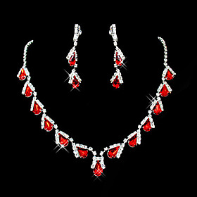 Women's Red Synthetic Ruby Pendant Necklace Earrings Pear Cut Briolette Drop Party Ladies Elegant everyday Cubic Zirconia Imitation Diamond Earrings Jewelry Re