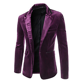 Men's Blazer Party Casual / Daily Work Solid Colored Acrylic / Polyester Men's Suit Wine / Purple / Black - Peaked Lapel / Long Sleeve