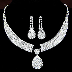 Women's Clear Synthetic Diamond Jewelry Set Drop Earrings Pendant Necklace Drop Teardrop Ladies Luxury Elegant Bridal Rhinestone Earrings Jewelry Set-Square /
