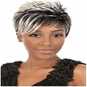 Synthetic Wig Straight Curly Curly Straight Wig Short Grey Synthetic Hair 6 inch Women's African American Wig Gray hairjoy