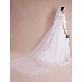Two-tier Cut Edge Wedding Veil Cathedral Veils with Pearl / Appliques 118.11 in (300cm) Tulle