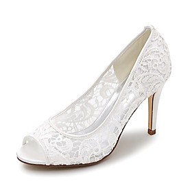 Women's Wedding Shoes Mesh Stiletto Heel Peep Toe Wedding Pumps Basic Pump Wedding Party  Evening Satin White Black Pink
