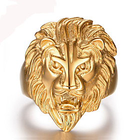 Band Ring Golden 18K Gold Plated Stainless Steel Lion Animal Statement Personalized Fashion 8 9 10 11 12 / Men's