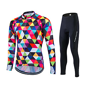 Fastcute Men's Long Sleeve Cycling Jersey with Tights Winter Summer Lycra Polyester Plus Size Bike Jersey Tights Clothing Suit 3D Pad Quick Dry Breathable Back